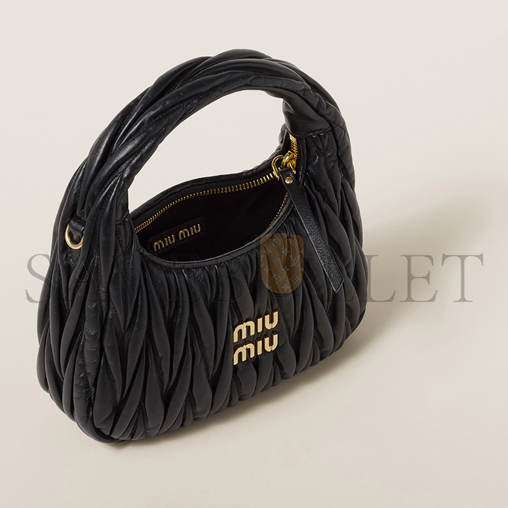 MIU MIU WANDER MATELASSÉ NAPPA LEATHER HOBO BAG 5BC125 (20*17*6cm)